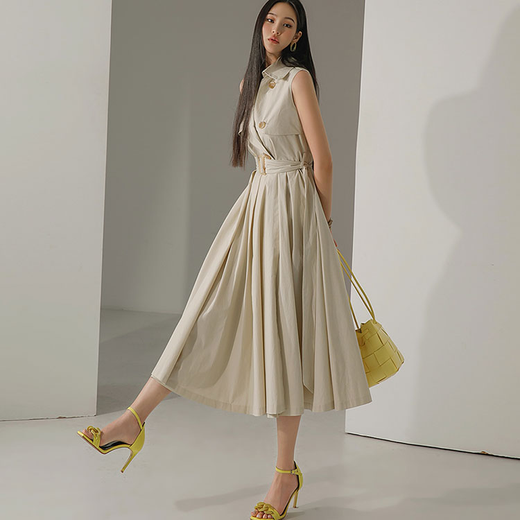 D3867 Sleeveless Trench Midi Dress (Belt set)