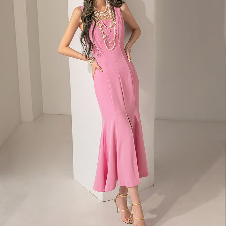 D4495 Sleeveless Mermaid Midi Dress