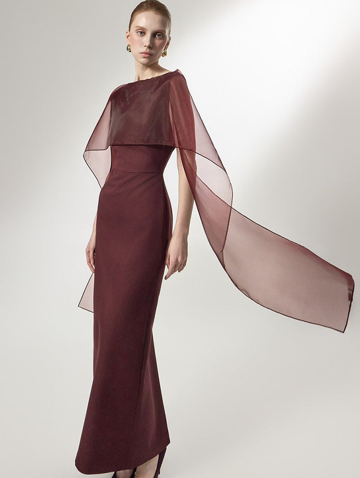 D9587 Chiffon Cape Maxi Dress