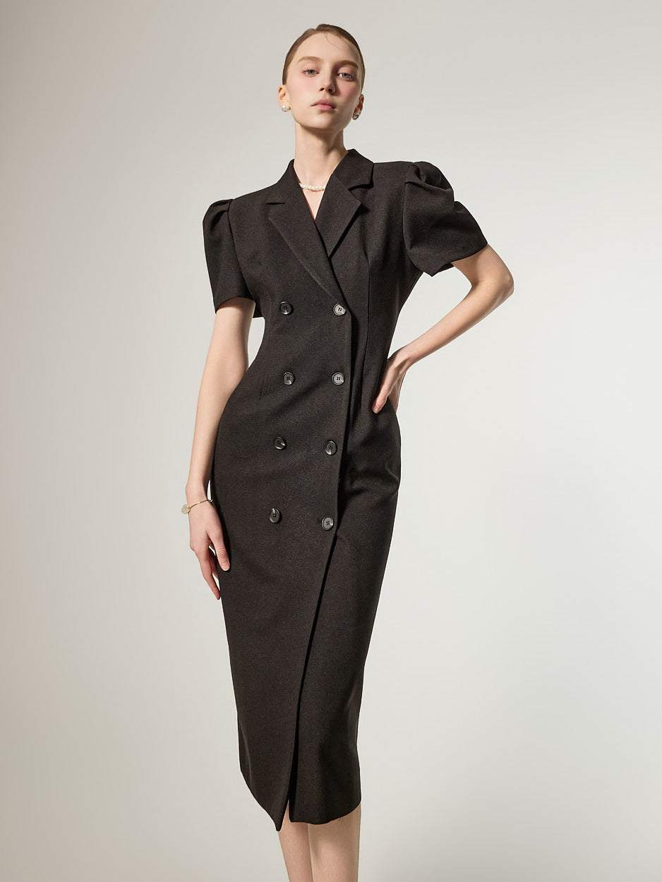 D5491 Double Button Puff Dress
