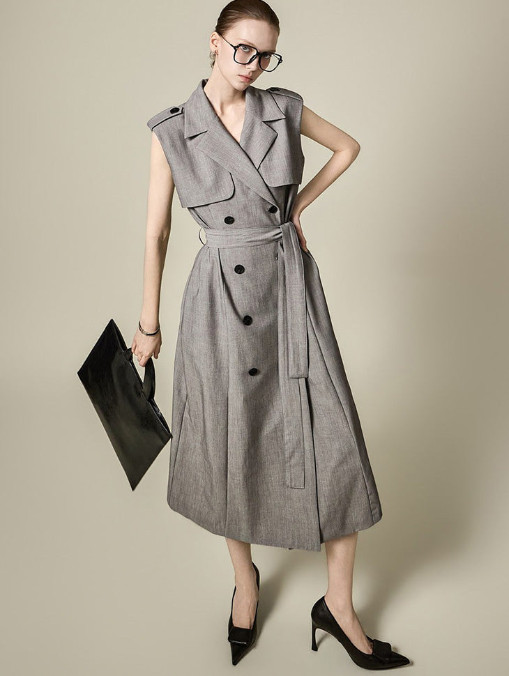 D5613 Double Button Trench Dress