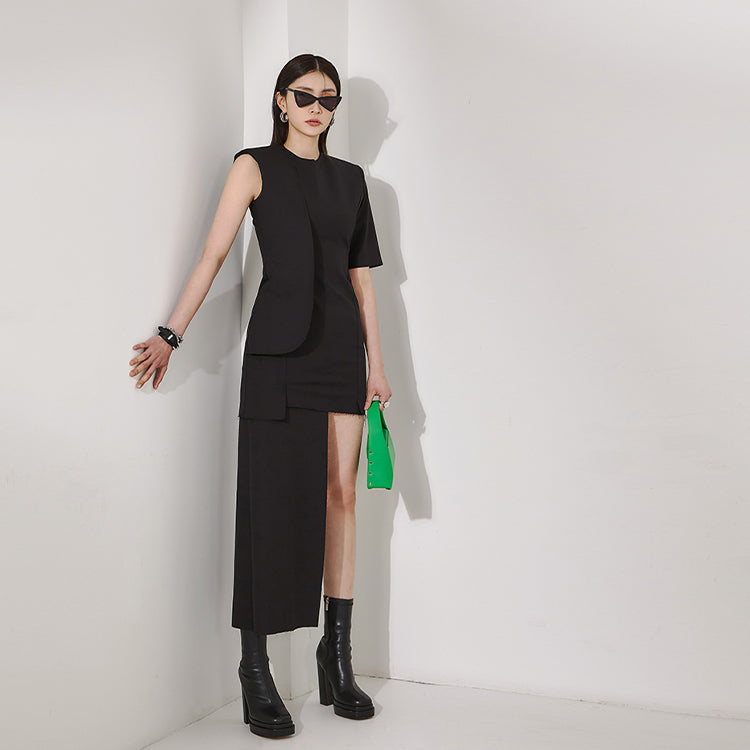 D9410 Unbalance Sleeve Slim Mini Dress