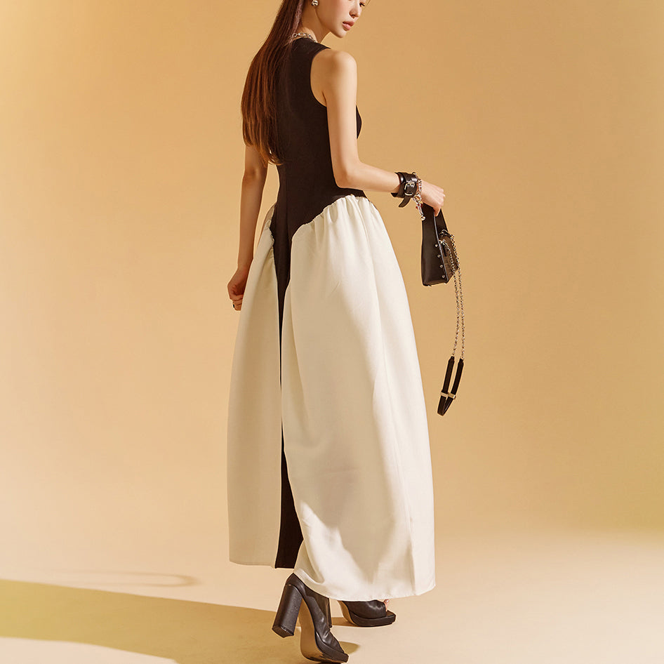 D4742 Color Contrasting Sleeveless Dress