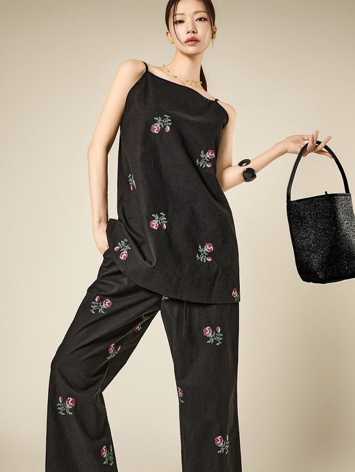 D5622 Rose Embroidered Two-Piece Set