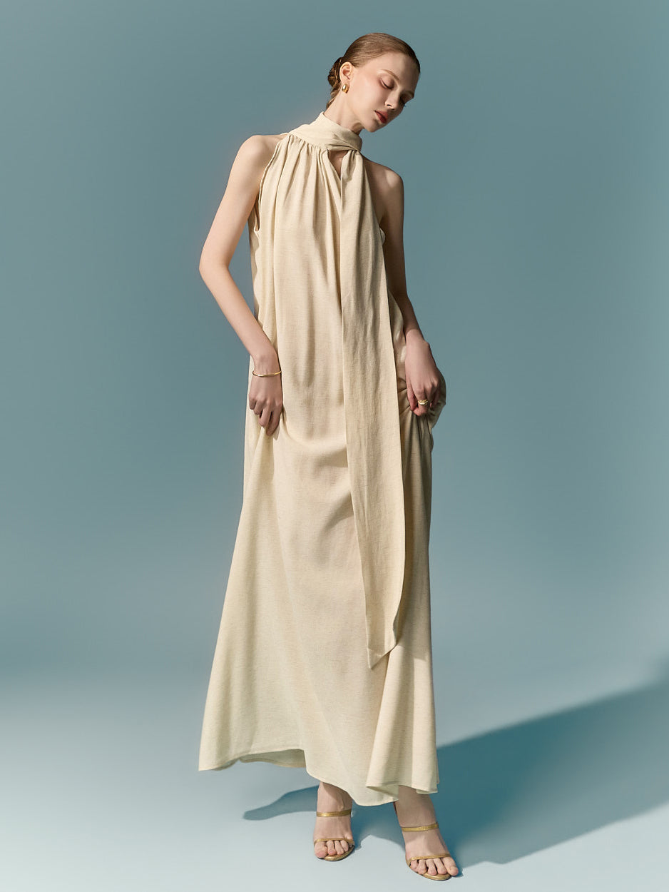 D9630 Scarf Halter Neck Dress