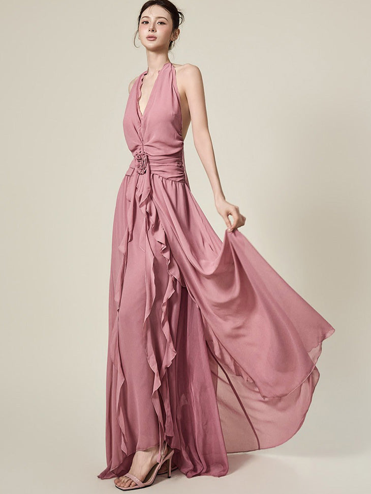 D5588 Floral Backless Dress