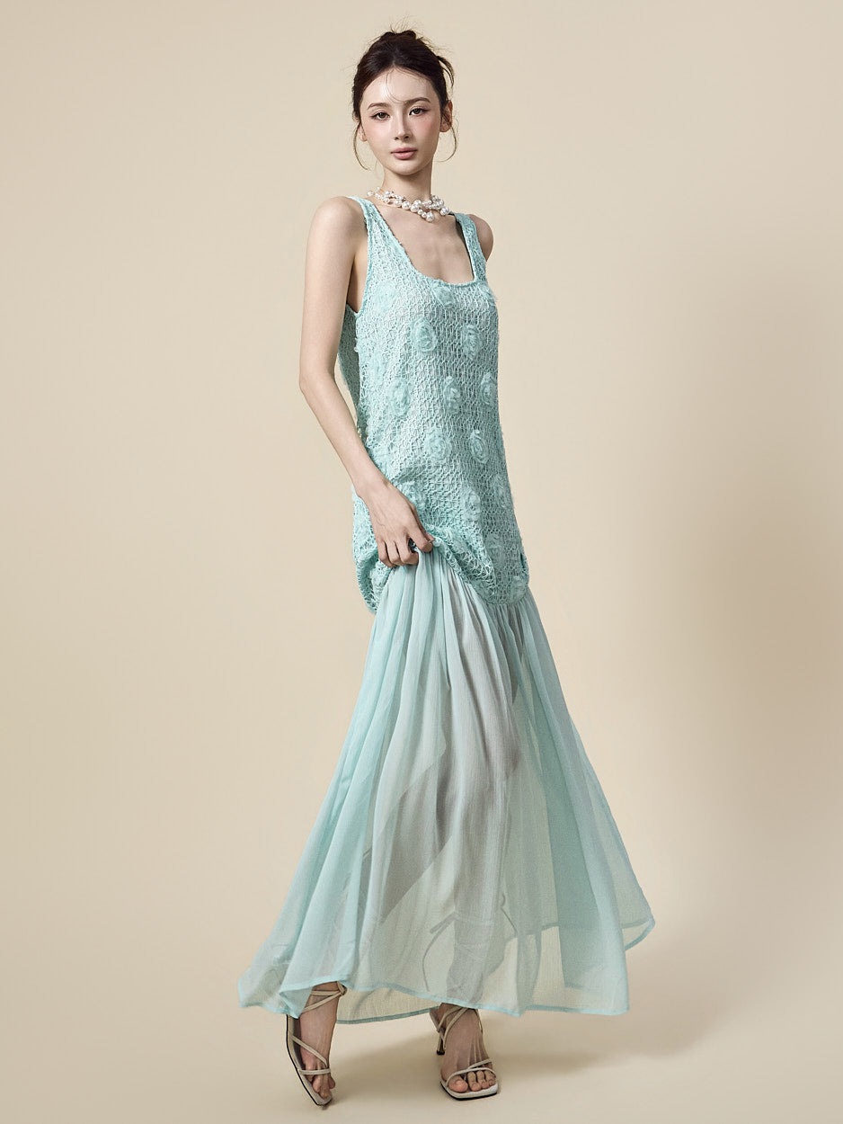 D5596 Crochet Sheer Dress