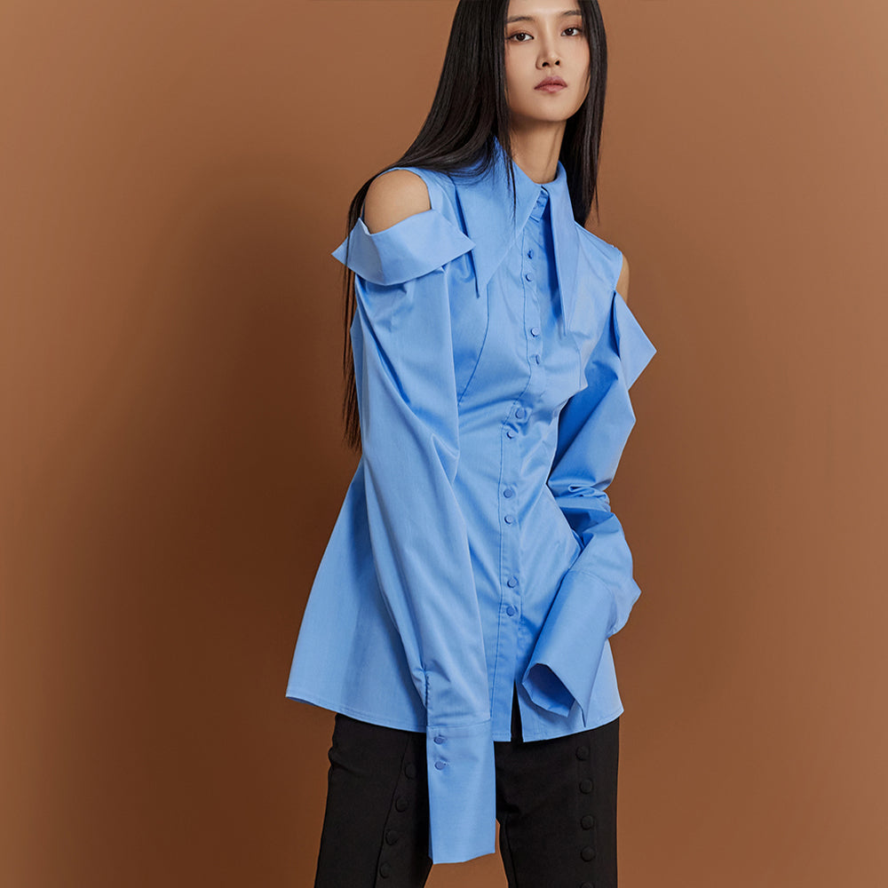 S9026 Shoulder Slit Pintuck Shirt