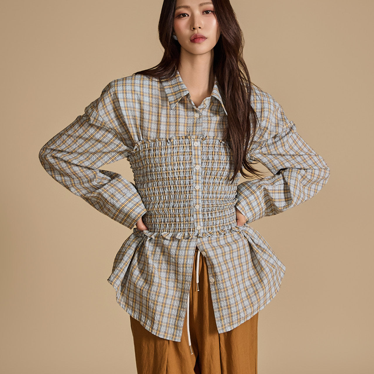 S646 Bustier and Check Shirt Sets