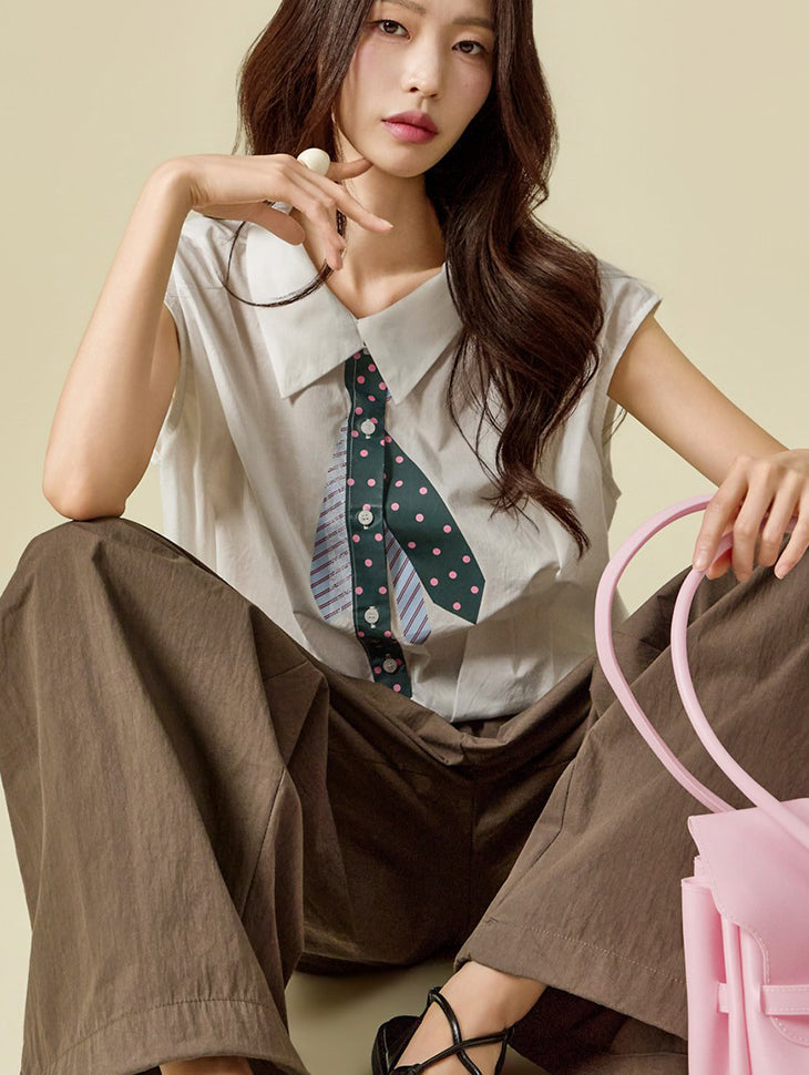 S878 Dot Tie Crop Shirts