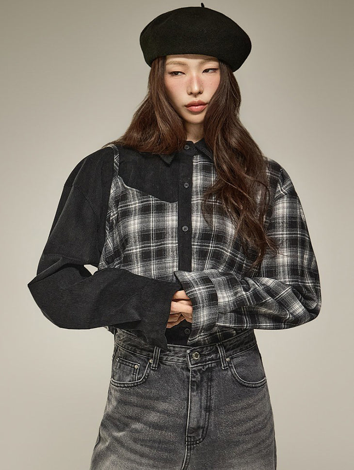 S933 Corduroy Check Shirts