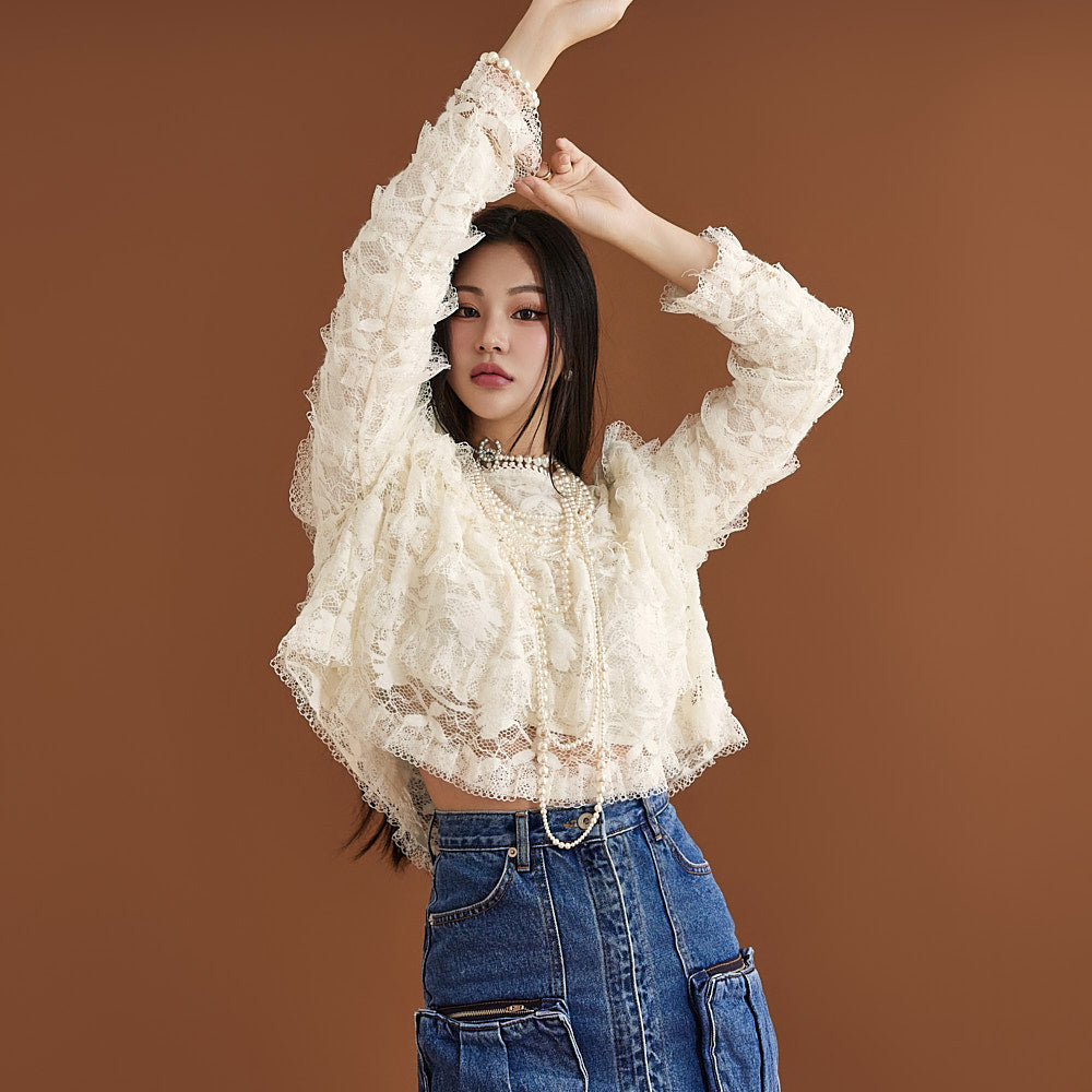 B2897 Lace Tiered Blouse