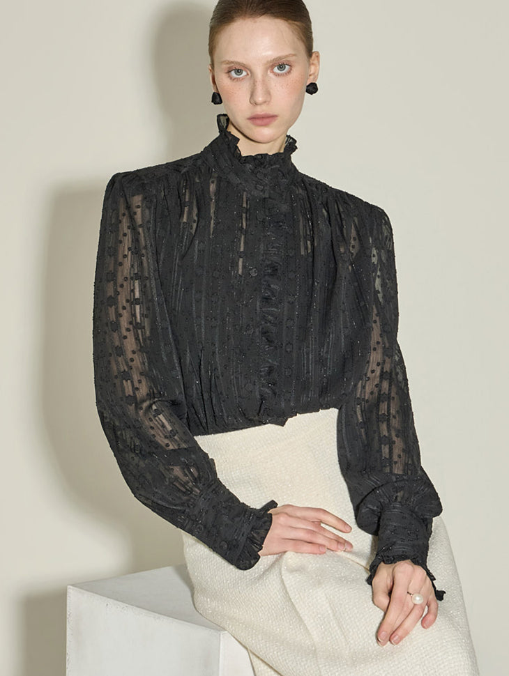 B3161 Frill High Neck Blouse