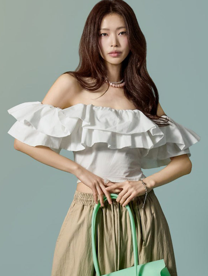 B3192 Shirred Off-Shoulder Blouse