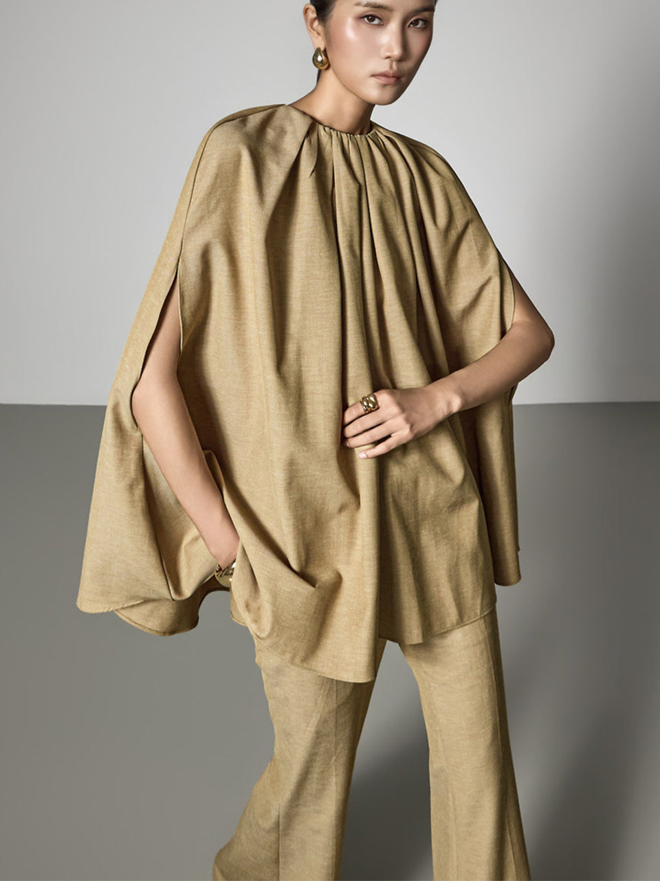 B9220 Draped Cape Blouse