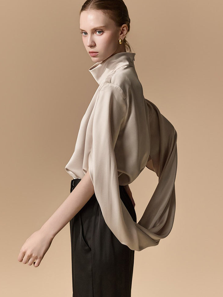 B9225 Drape High-Neck Blouse