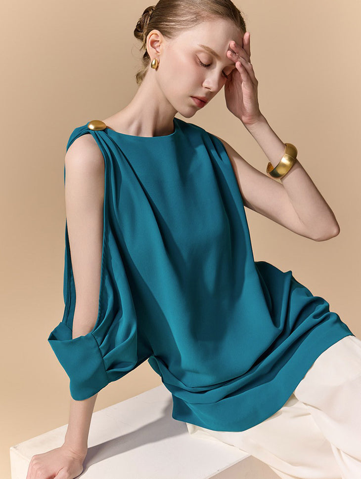 B9227 Drape One-Shoulder Blouse