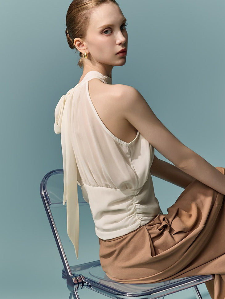 B3232 Halter Shirred Drape Blouse