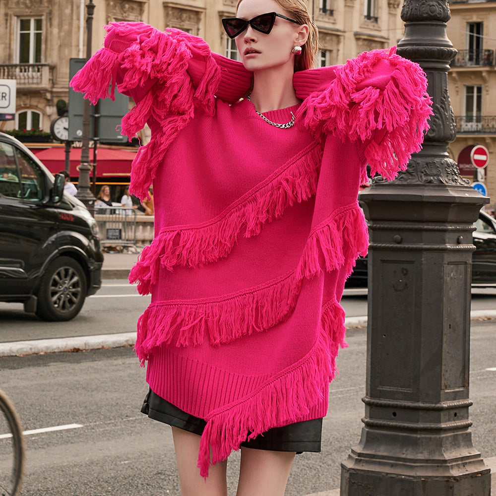 MBDE001 Fringe Oversized Fit Long Knit