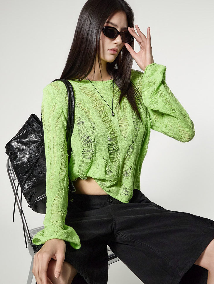 E4204 Distressed Crop Knit