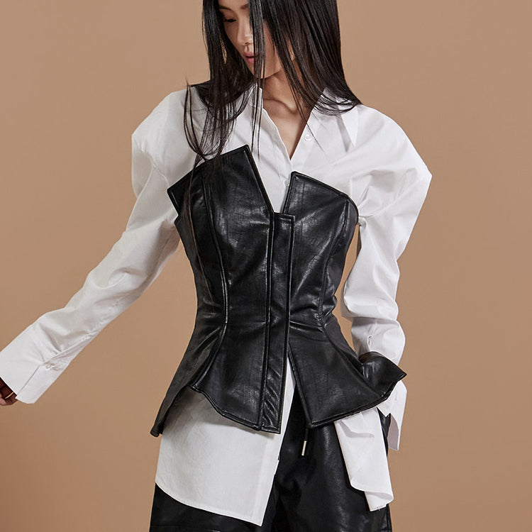 E9023 Crackled Texture Leather Tube Top