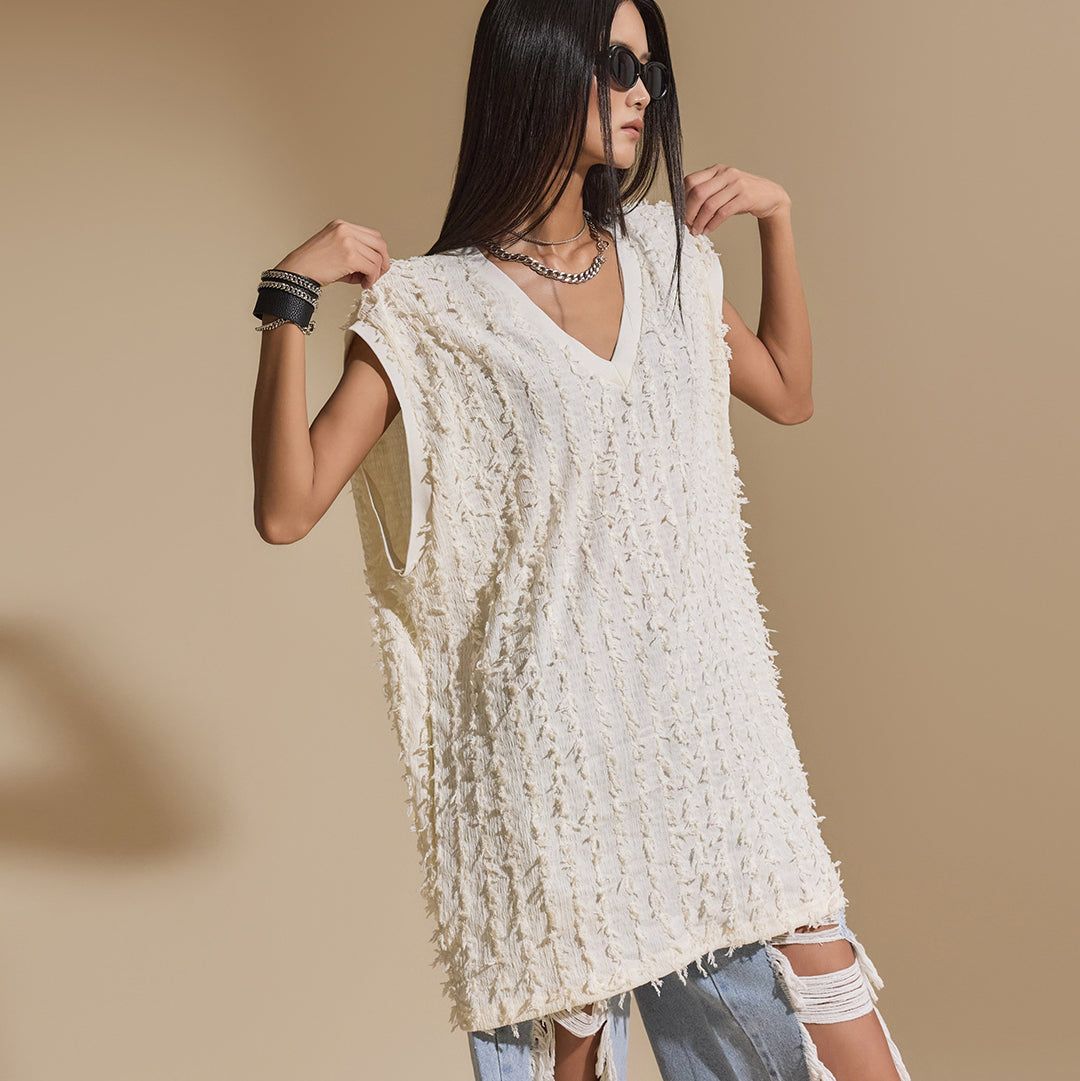 E3447 Fringe Sleeveless Top
