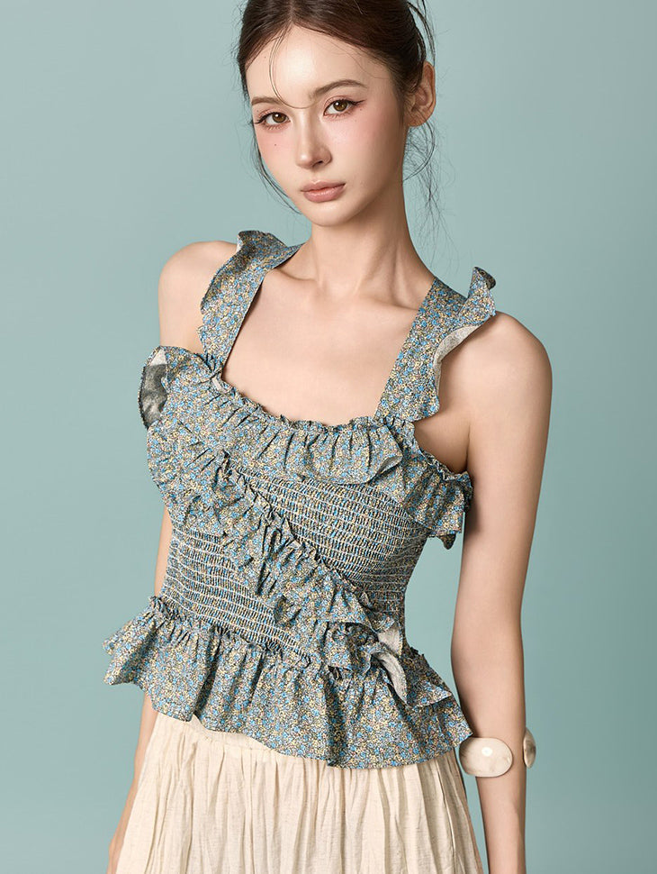 E4328 Floral Smoke FrillTop