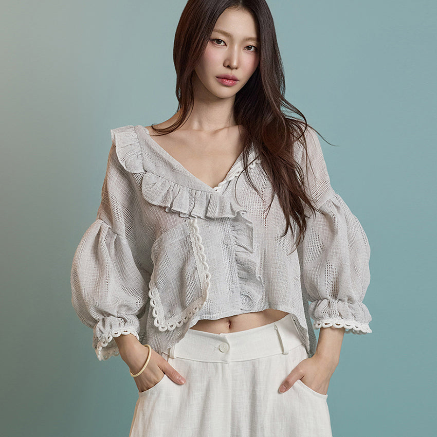 B3061 Linen Frilled Blouse