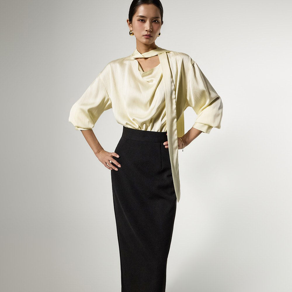 B3178 Cowl Neck Tie Blouse