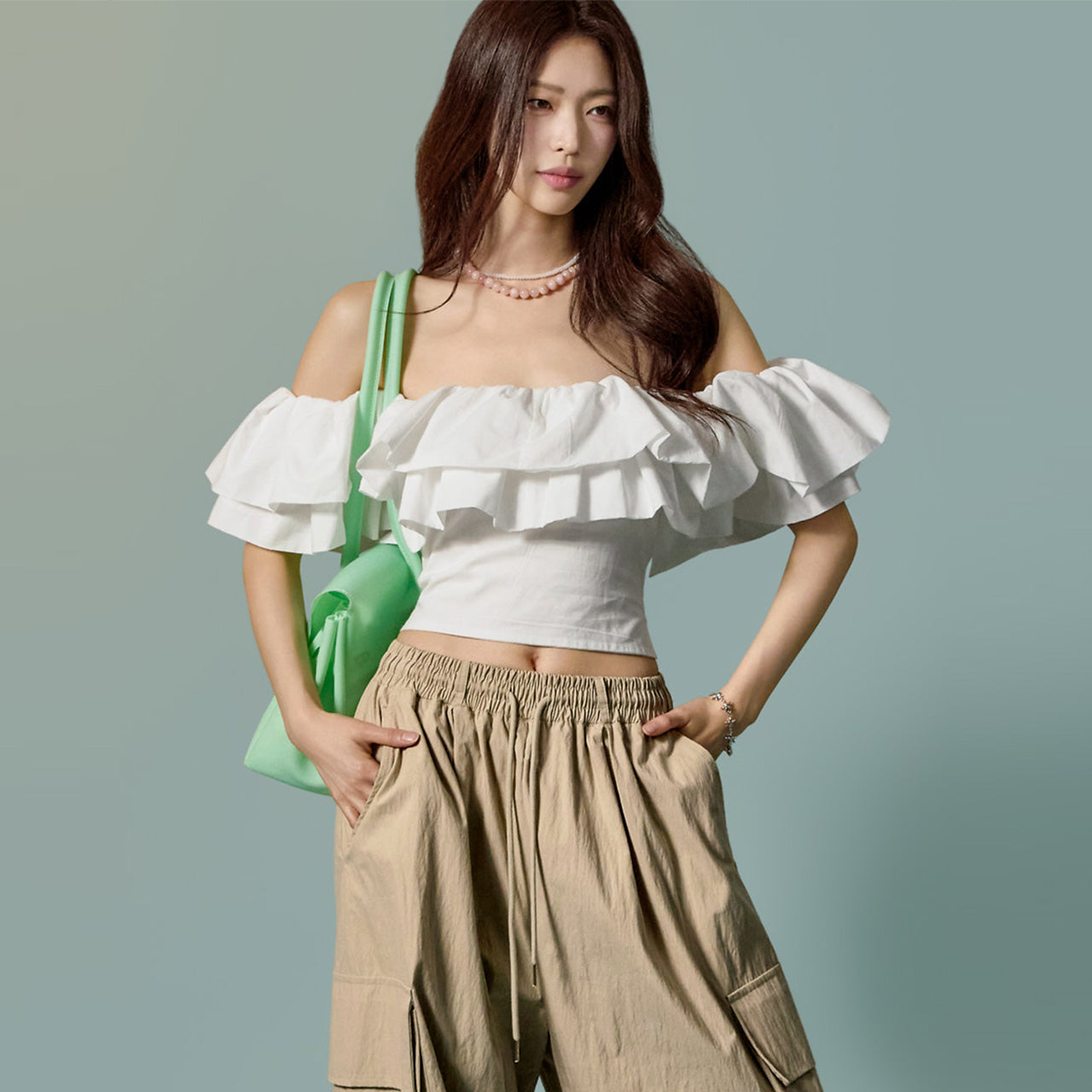 B3192 Shirred Off-Shoulder Blouse