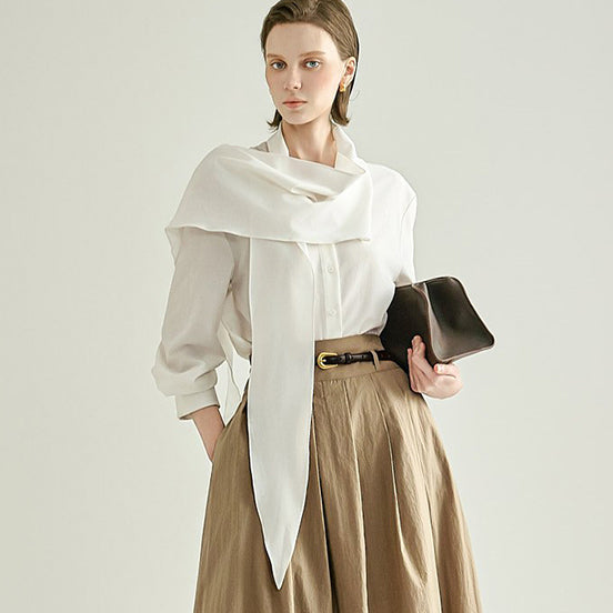 B3249 Cowl Neck Scarf Blouse