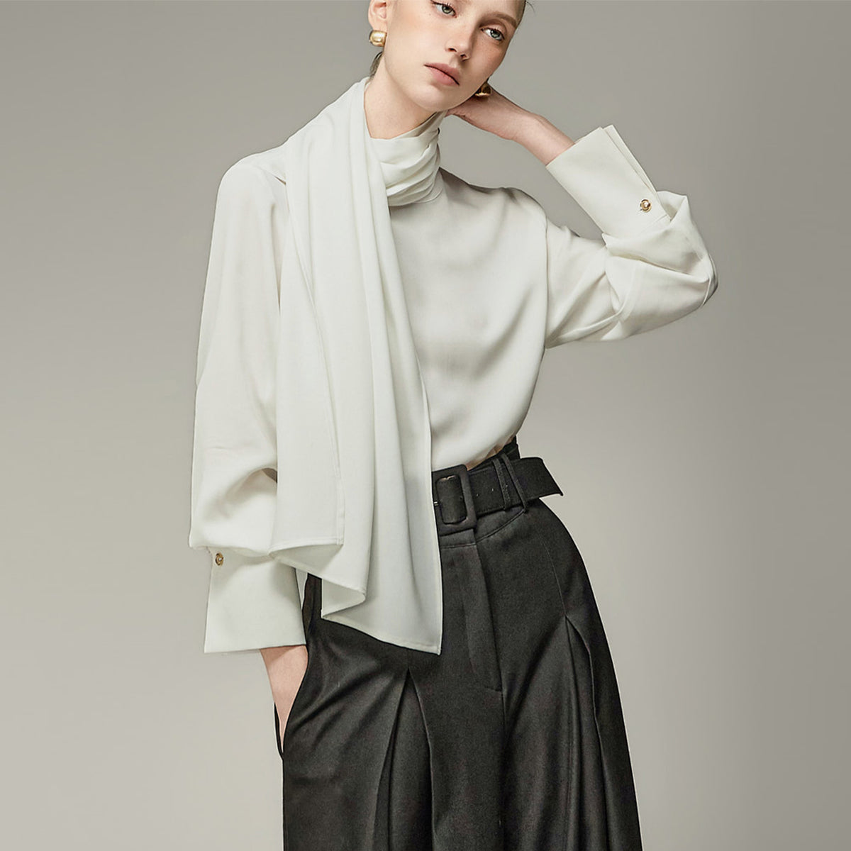 B9231 Scarf Layered Blouse