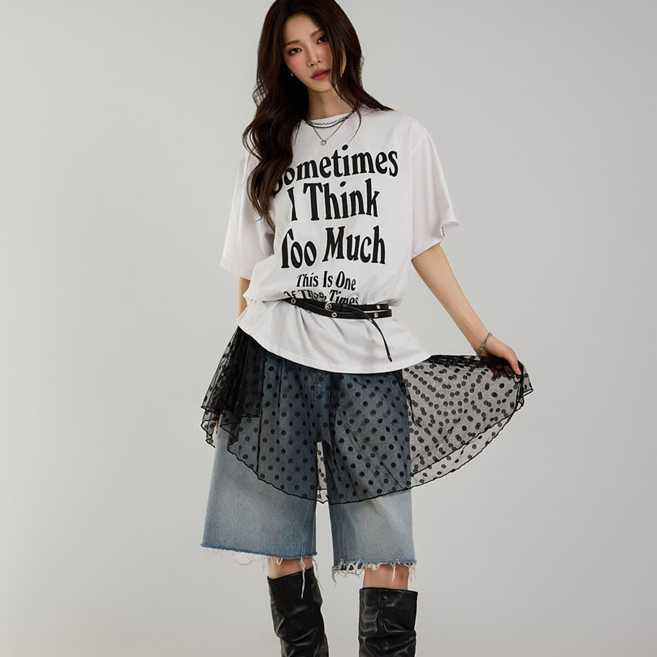 D5205 Sheer Dot Patterned Dress