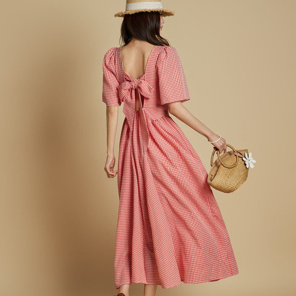D5306 Plaid Shirring Dress