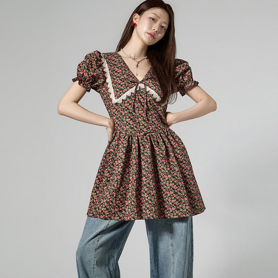 D5466 花朵领连衣裙