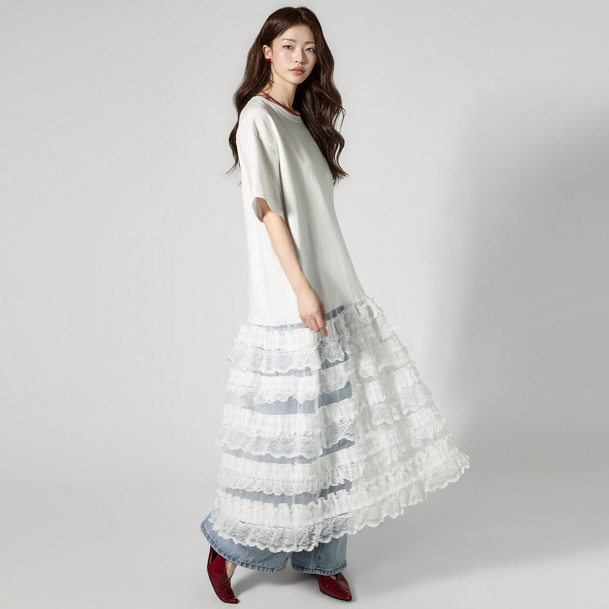 D5471 Lace T-shirt Dress