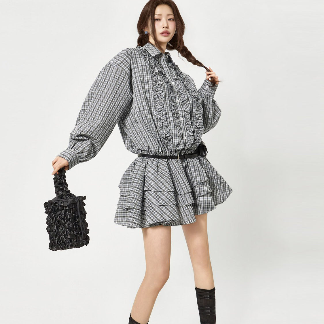 D5484 Frill Shirt Mini Dress