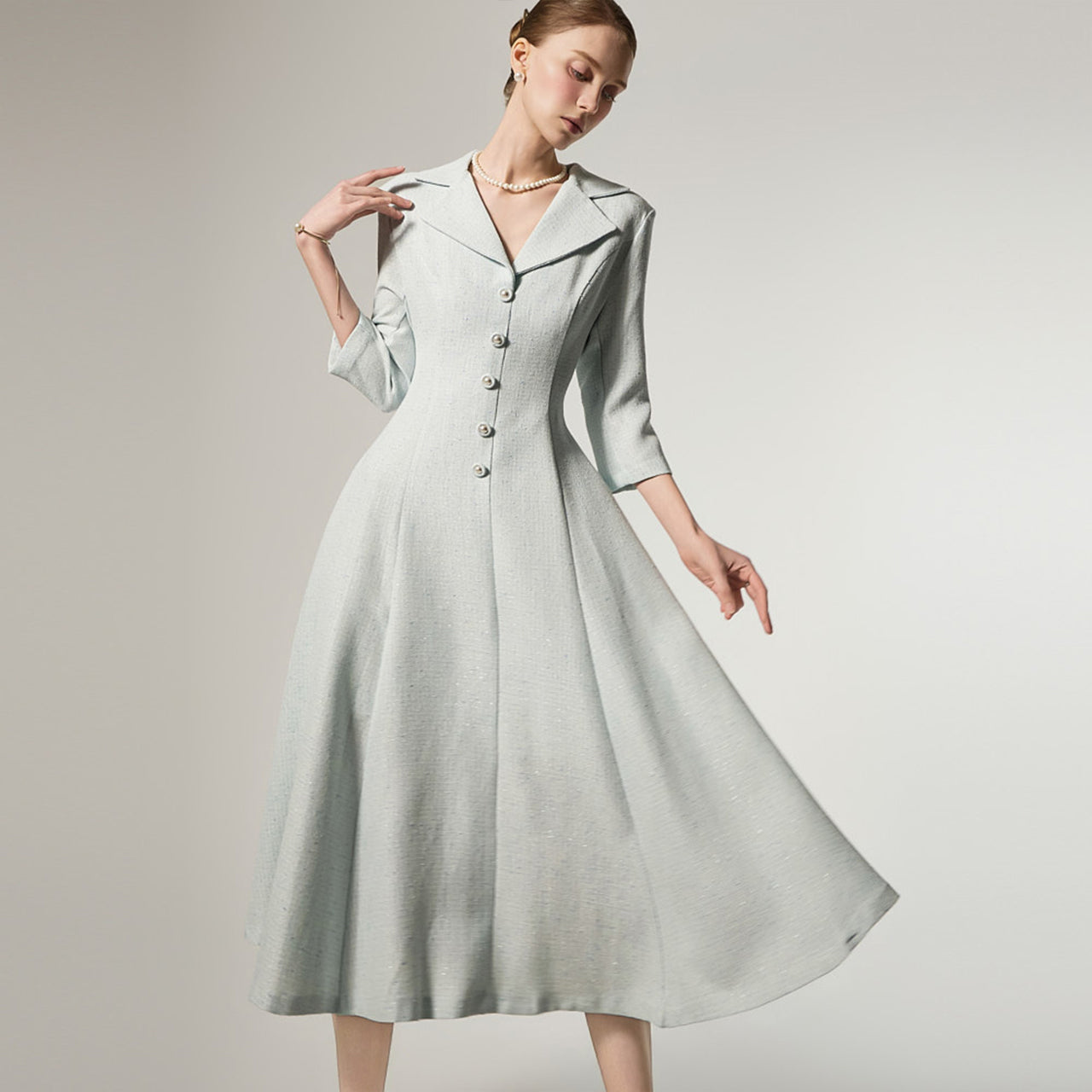 D5489 Tweed Button Dress