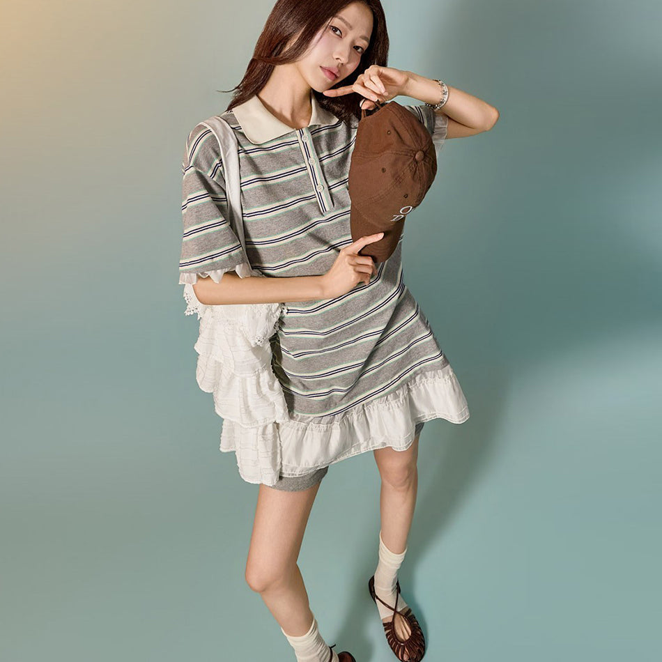 D5538 Striped Frill Dress