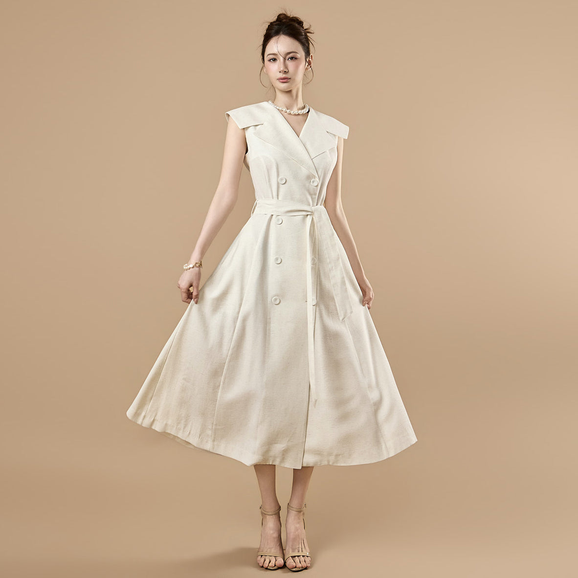D5545 Double Button Strap Dress