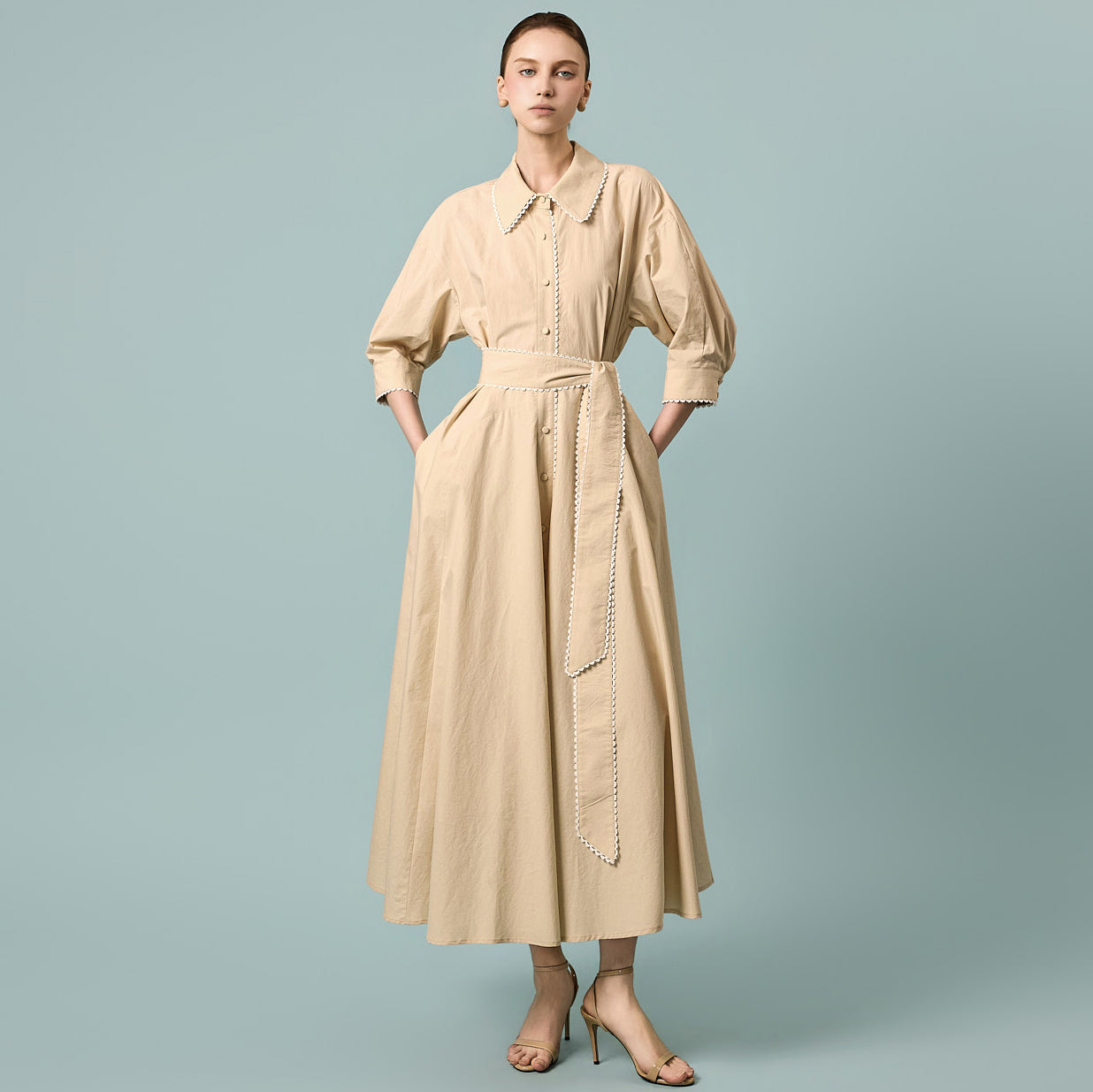 D5551 Lace Contrast Shirts Dress