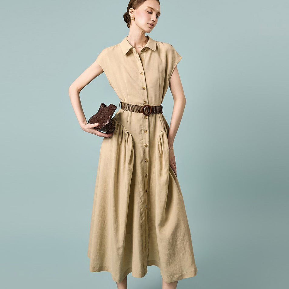D5555 Linen Dress with Belt Set