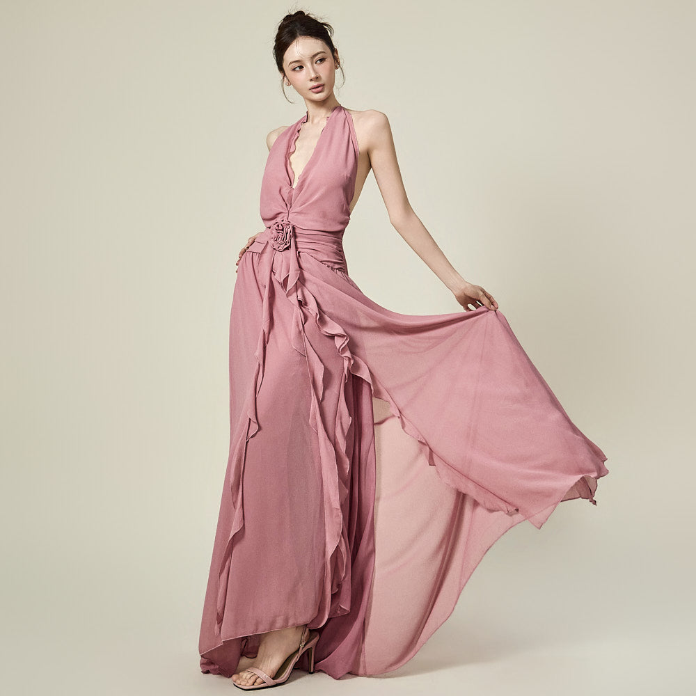 D5588 Floral Backless Dress
