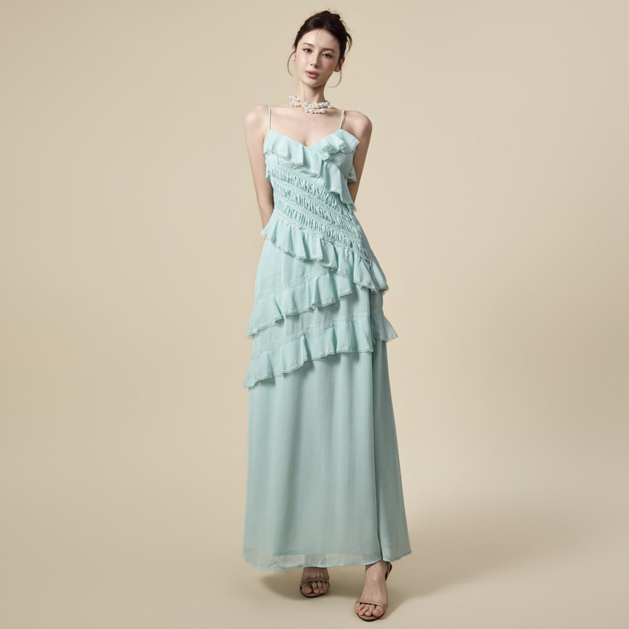 D5595 Shirred Frill Dress