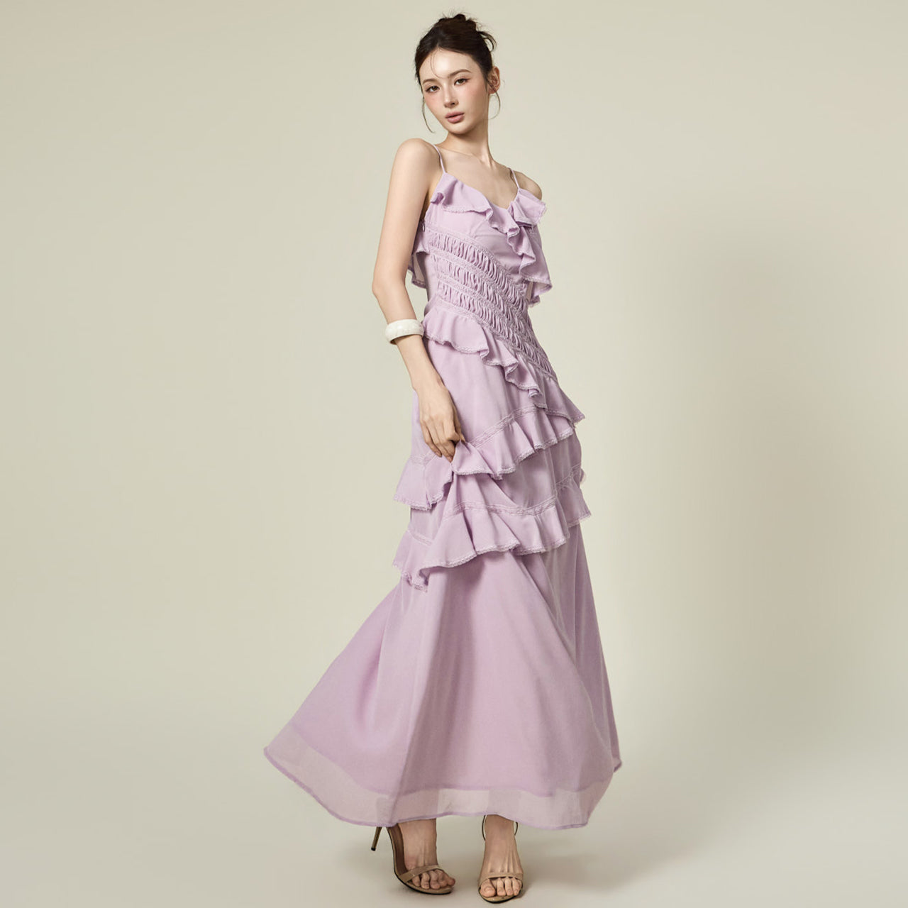 D5595 Shirred Frill Dress