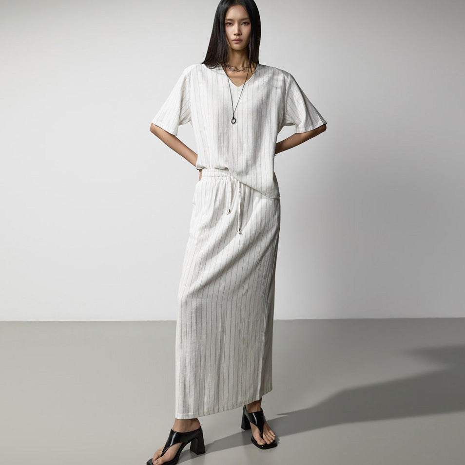 D5656 Striped Linen Two-Piece Set