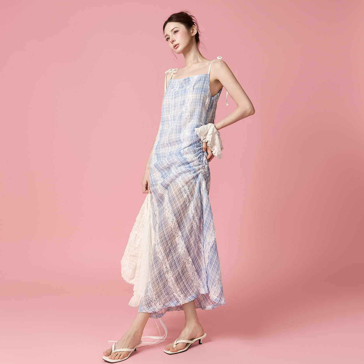 D5675 Check Lace Dress