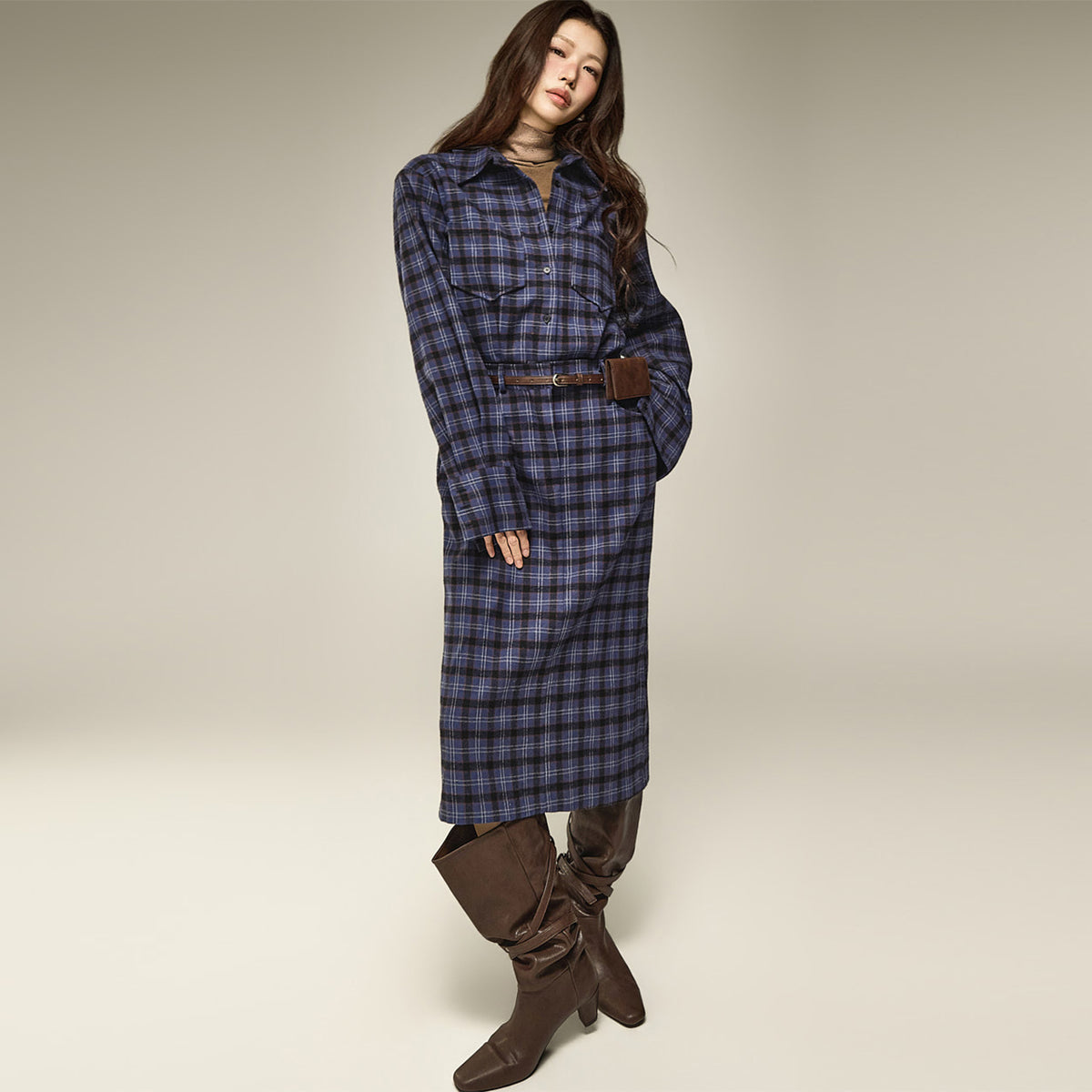 D5709 Check Shirts Dress