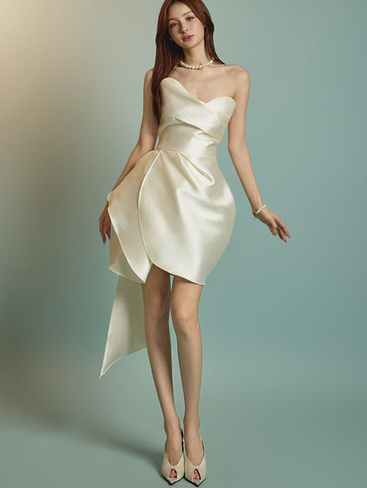 D9415 Satin Tube Top Mini Dress