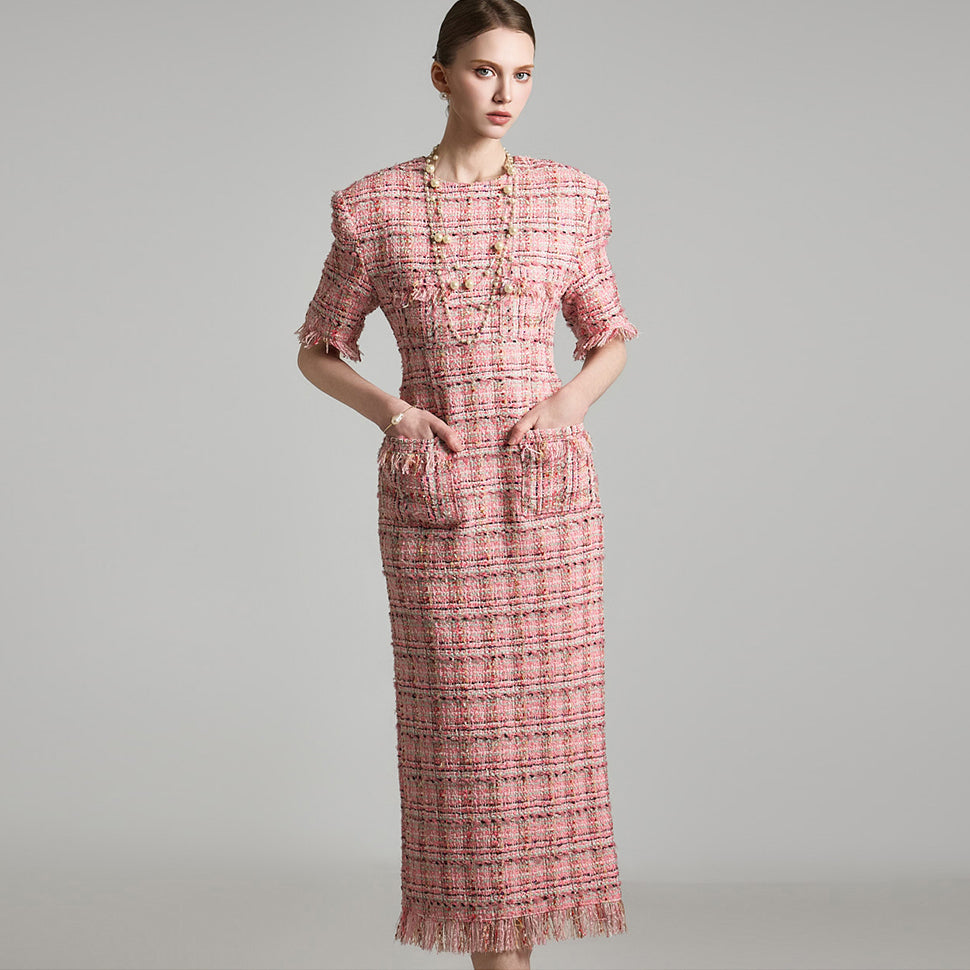 D9468 Tweed Short Sleeve Dress